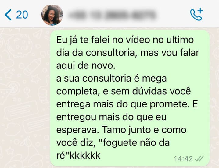Depoimento de cliente 1 sobre a Consultoria Black