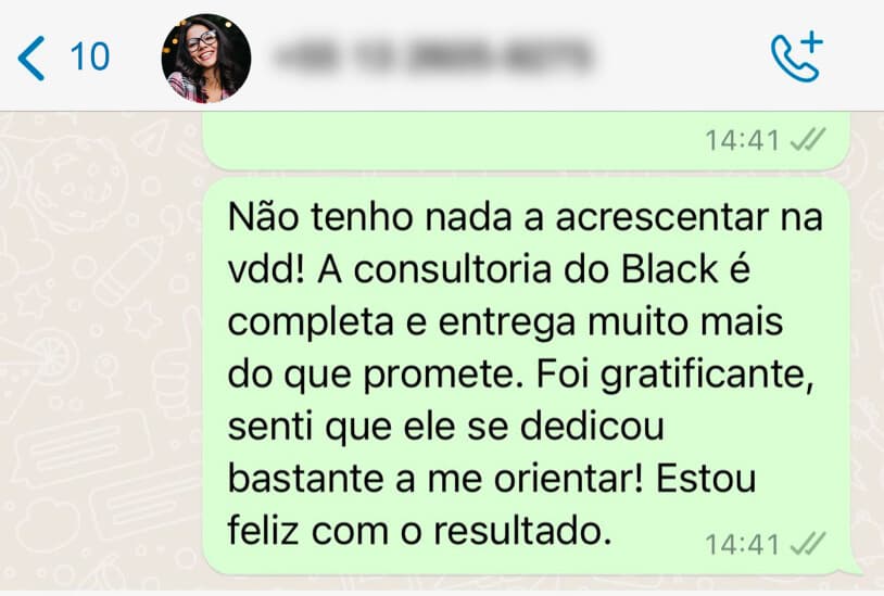Depoimento de cliente 3 sobre a Consultoria Black