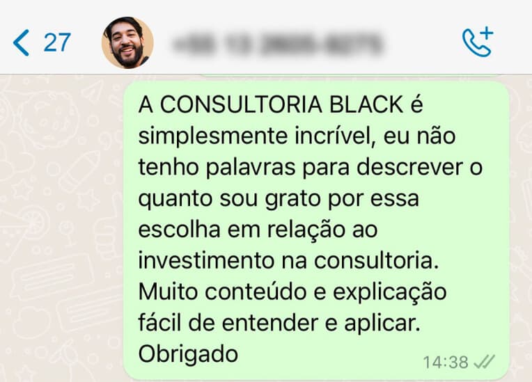 Depoimento de cliente 4 sobre a Consultoria Black